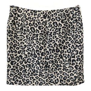 Halogen Leopard Print Brown Tan Metallic Threads Pencil Skirt Size 14 #03